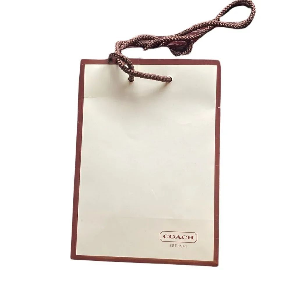 Coach small white shopping bag red lining brown string strap